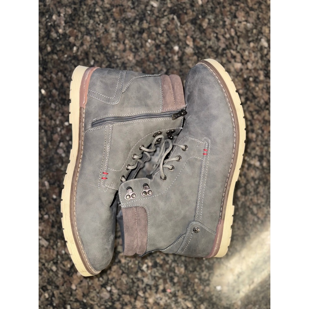 Vostey Milan Mens BMY8071 Grey Lace Up Side Zip Combat Motorcycle Boots Size 12